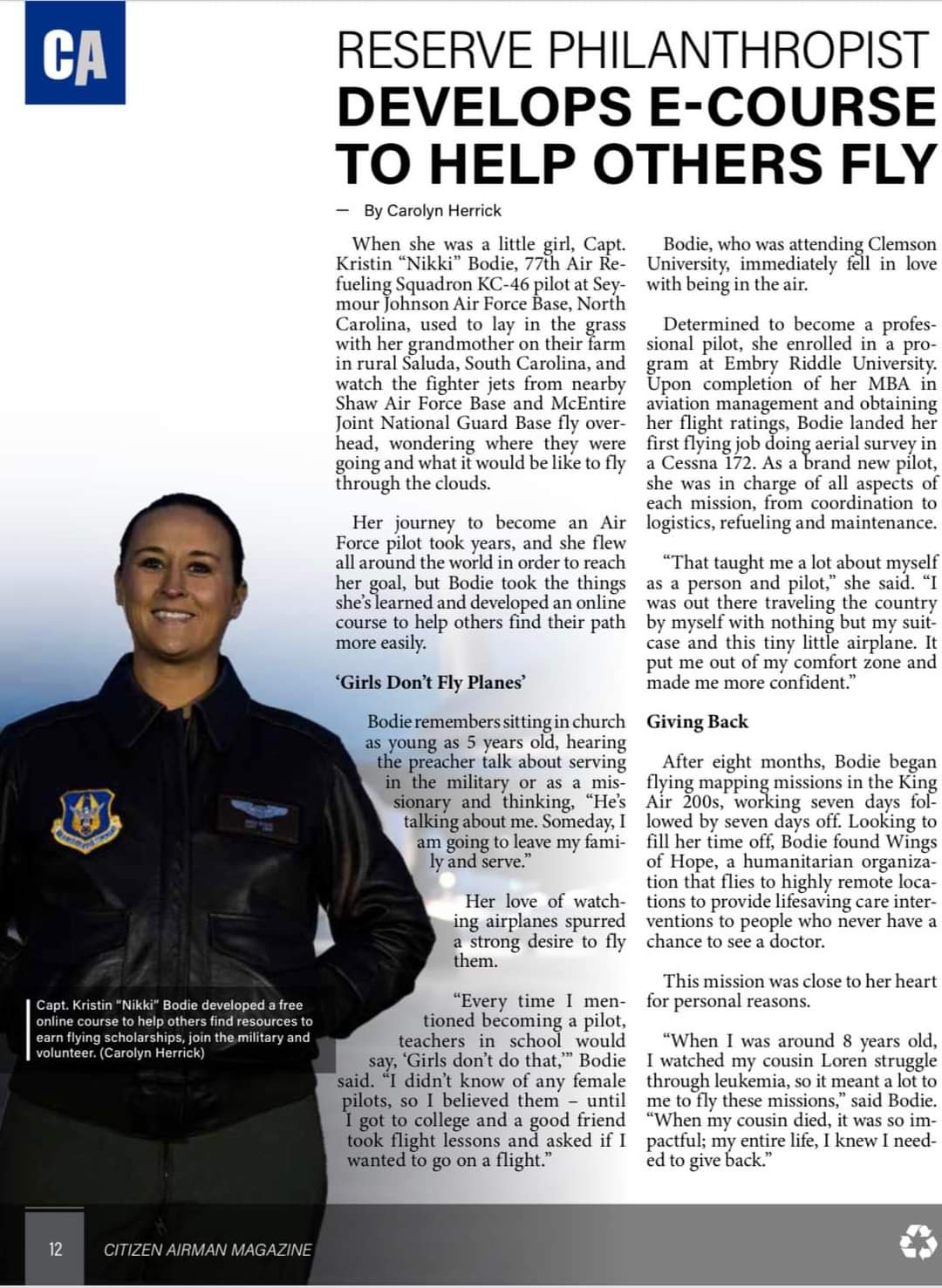 Citizen Airman article page: "Reserve Philanthropist Develops E-Course to Help Others Fly."