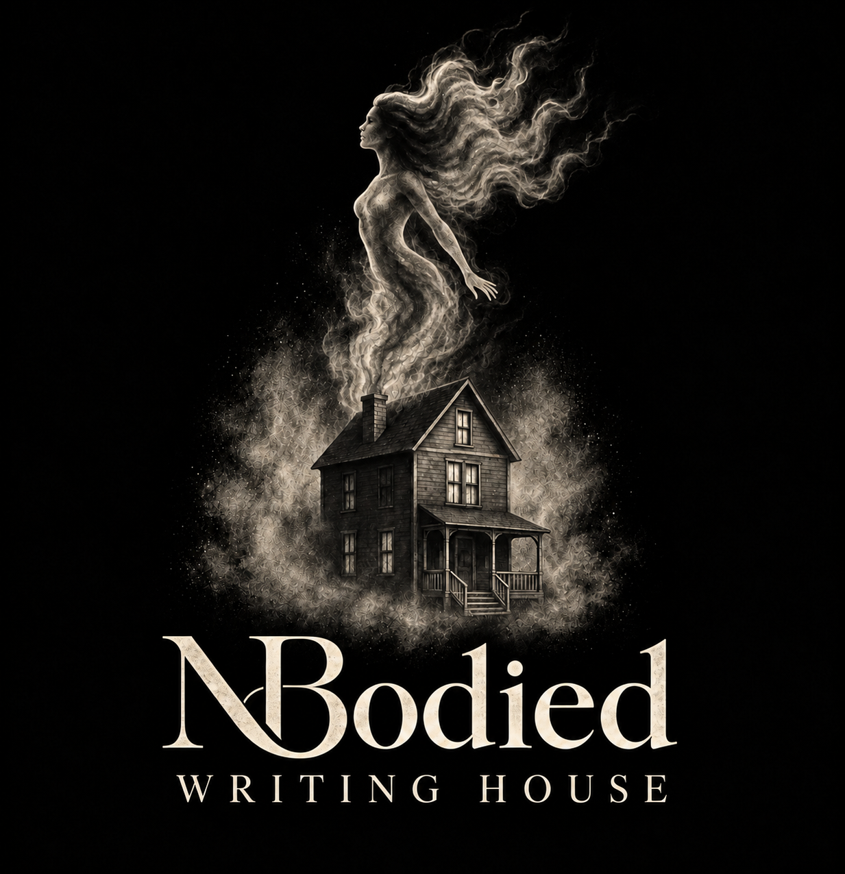 NBodied Writing House logo: a two-story house with a figure rising from the chimney smoke.